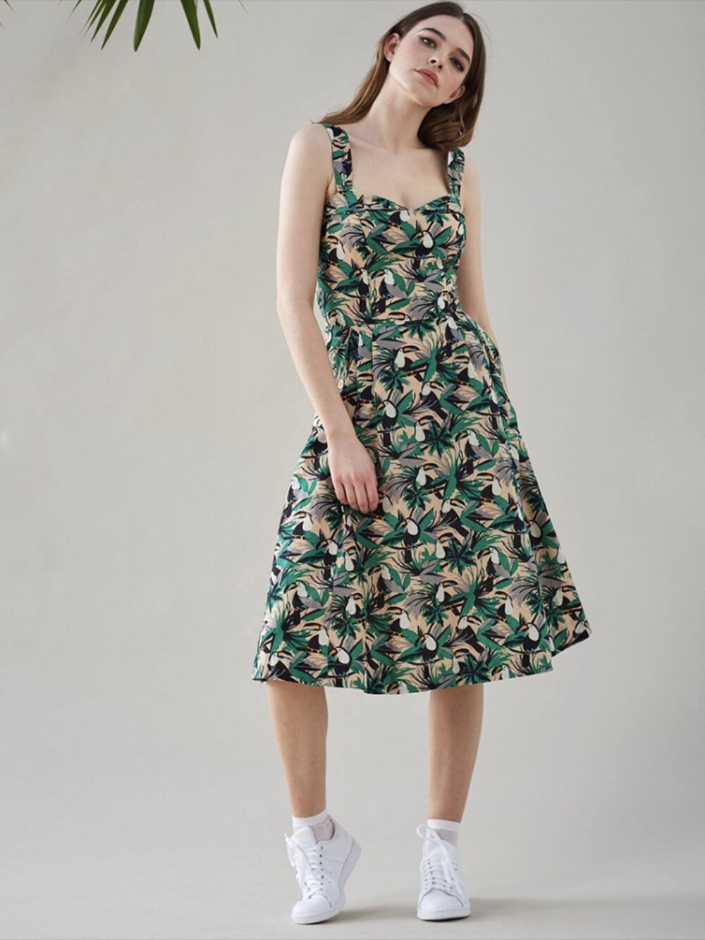 Emily And Fin Pippa Toucan Midi Skirt UK10 S Straps Jungle Tropical Retro Pocket
